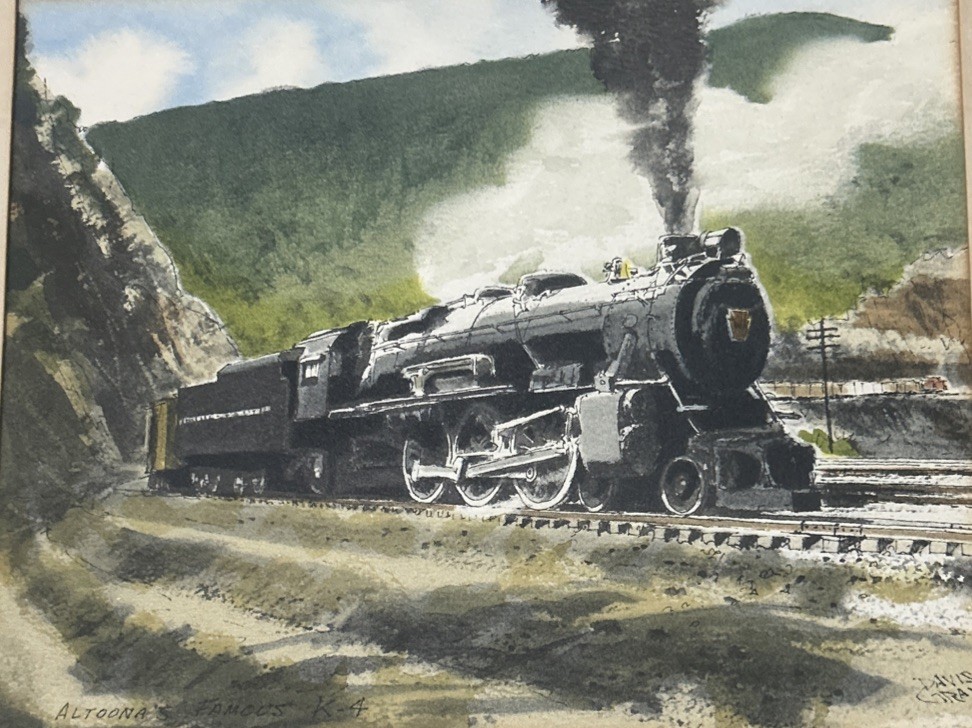 Original Davis Gray Signed Watercolor Altoona Train K-4 Authentic Label Railroad