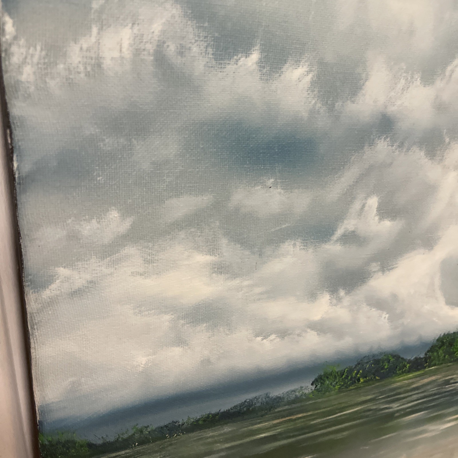 Oil Painting, impressionism, landscape, original, signed, Sky, blue clouds, Land