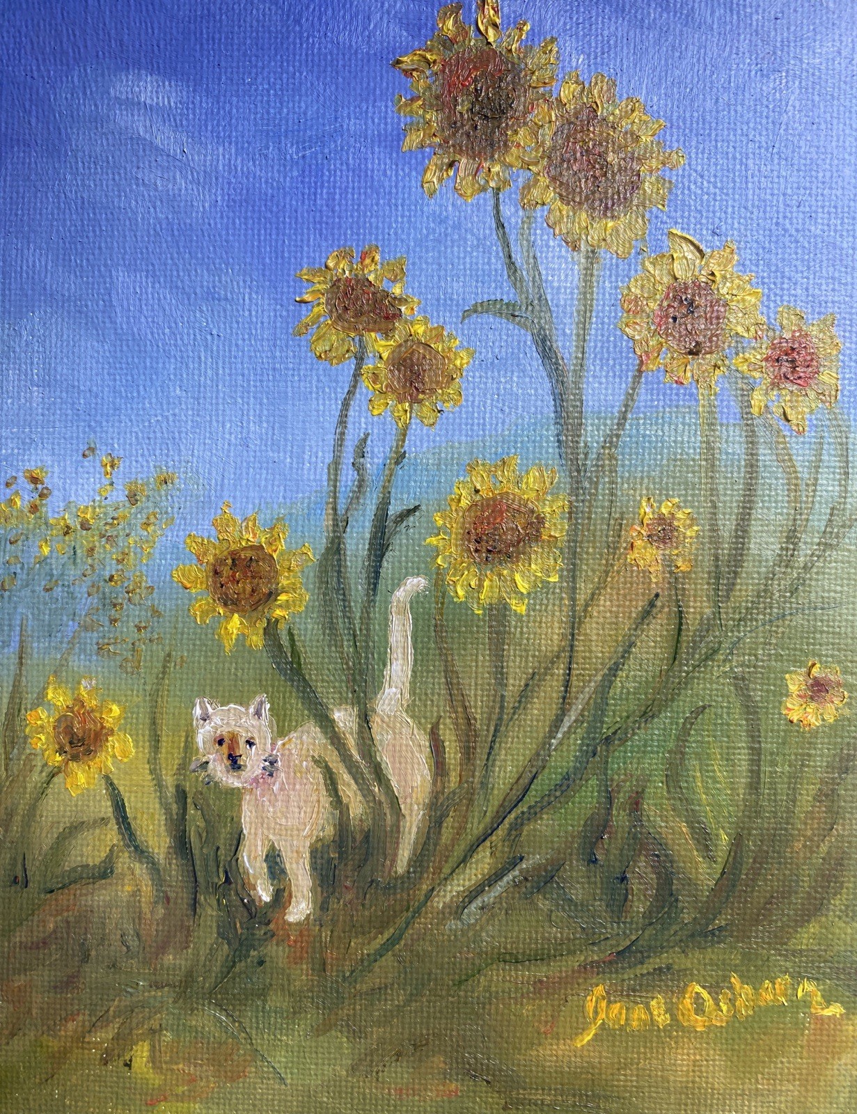 Original 5×7 Oil Painting Sunflowers