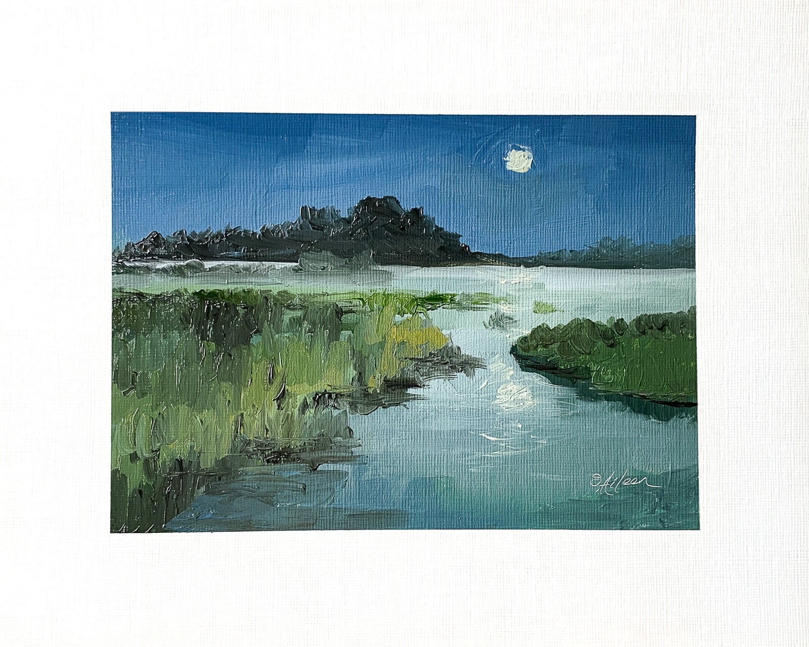 8×10 Original Oil Painting Marsh Landscape Moonlit Clouds Lowcountry Art Signed