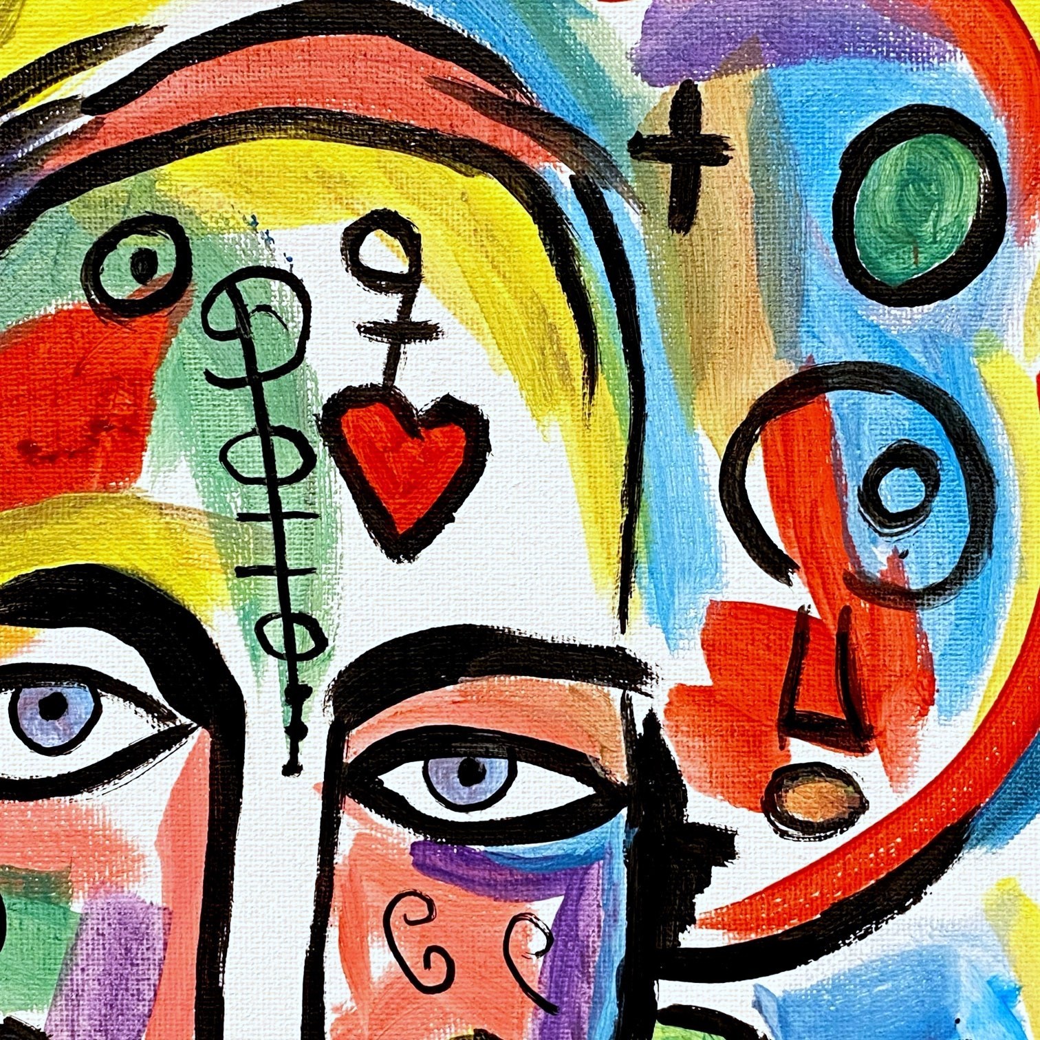 Bold Face with Color Markings – Original Neo Expressionist Painting 12×12 Canvas