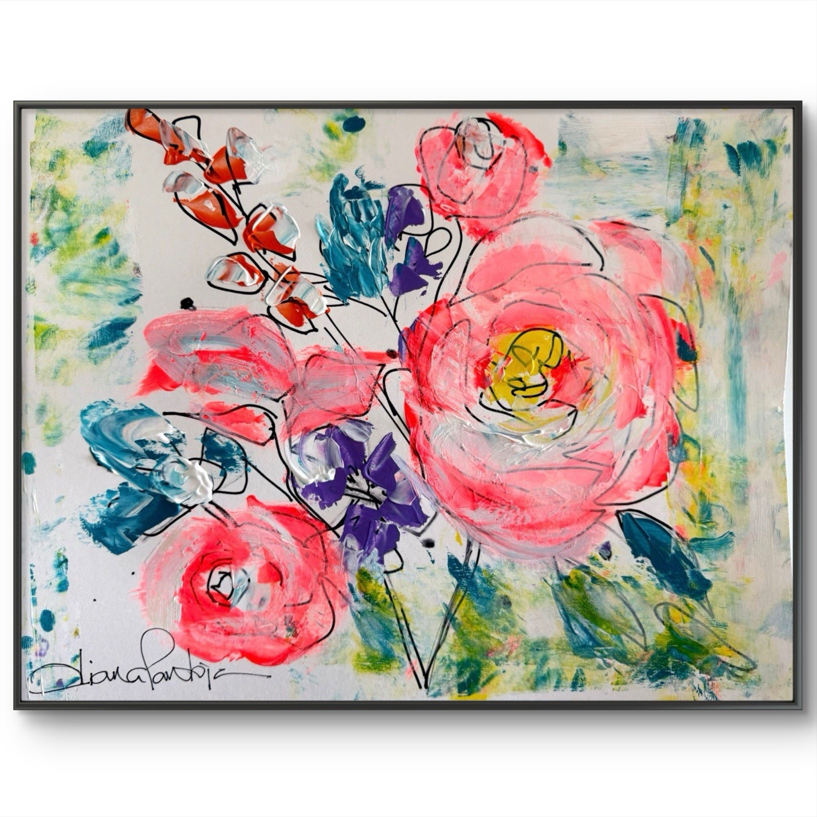 Original Art 11×14 Paper Flowers Abstract Fine Art Expressionist Home Decor