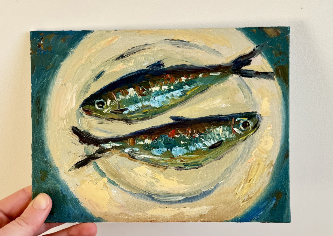 Original Oil Painting Fish Still Life Coastal Nautical Wall Art Signed 8×10