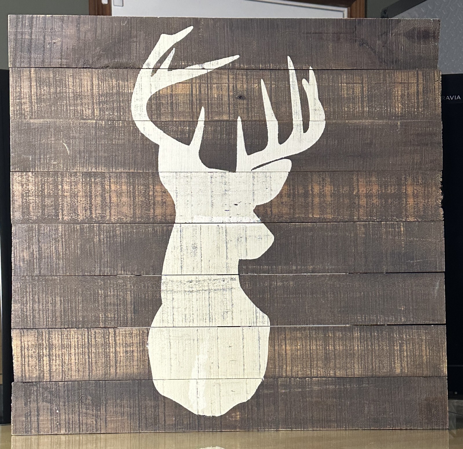 24″ x 25″ Aged Wood Deer Silhouette Painting-Lodge Log Cabin Country Wall Decor
