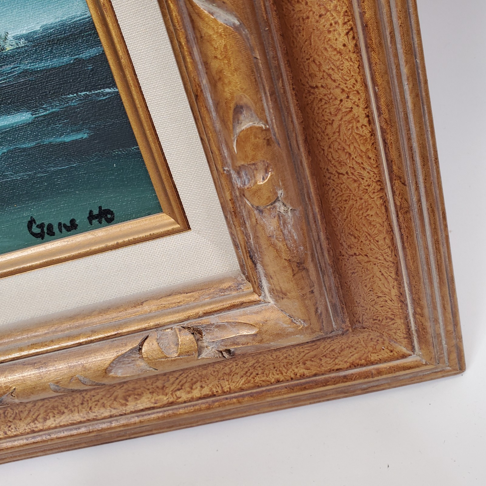 VTG Gene Ho Original Oil Painting Seascape Wave Ocean Art Framed 23.5×19.5
