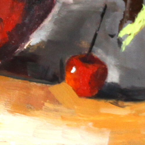RED CUP and cherry Oil Painting 8x8in COLLECTIBLE ART impressionism ukraine