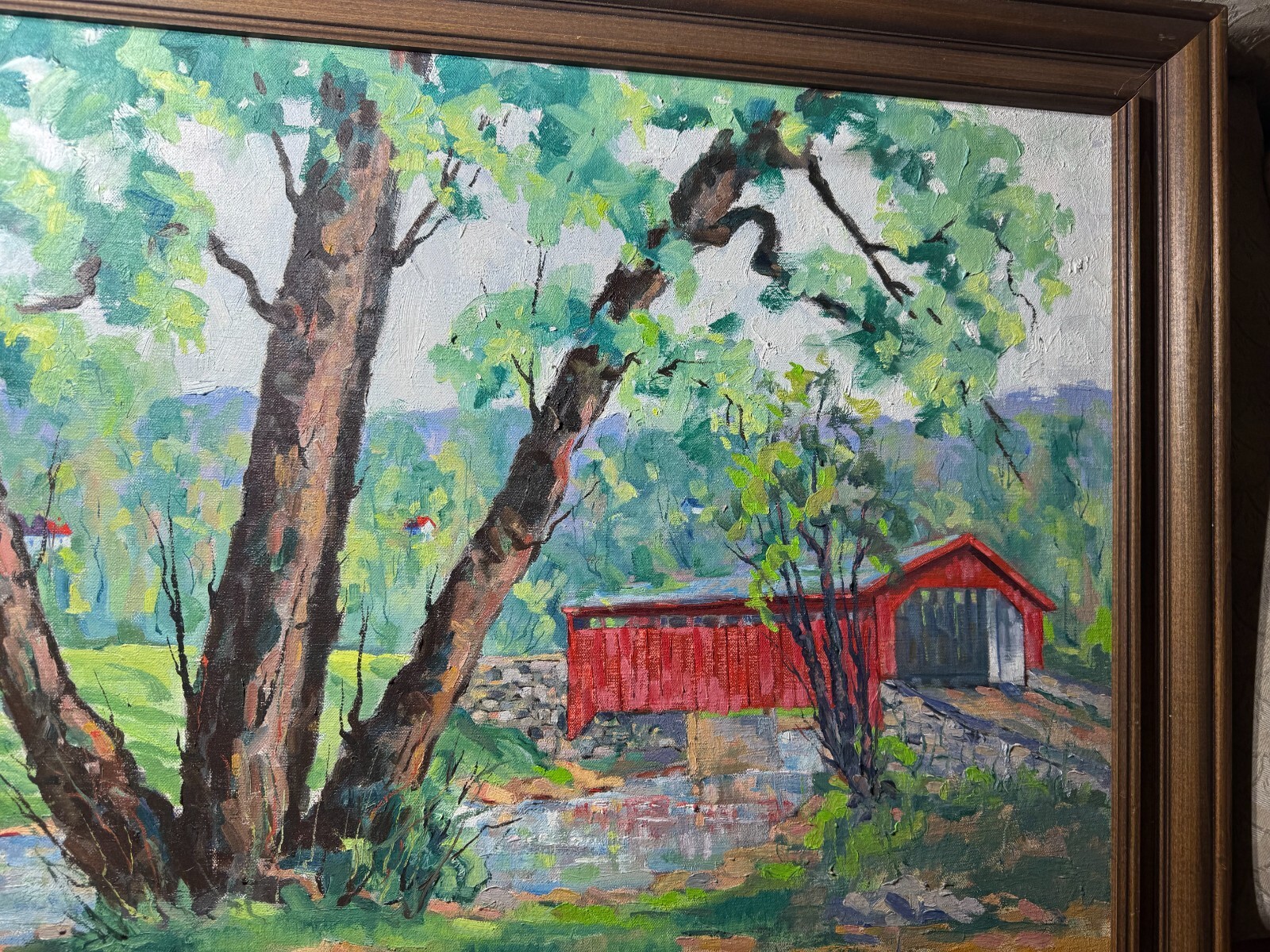 Richard D. Schultz (1915 – 2007) «Bogert’s Covered Bridge, Lehigh» Oil Painting