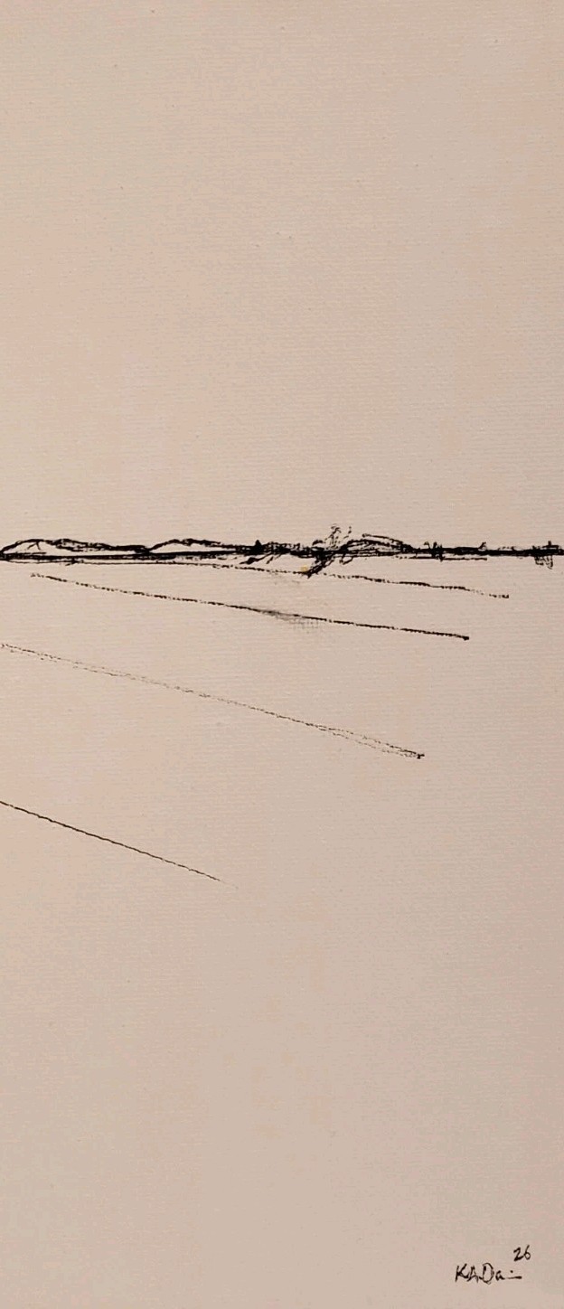 No.684 Original Abstract Minimal Landscape Ink Painting By K.A.Davis