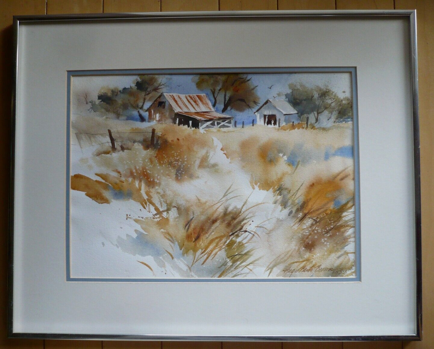ANGIE BANTA BROWN, LISTED SWS COUNTRY RURAL TEXAS TX LANDSCAPE WATERCOLOR SIGNED