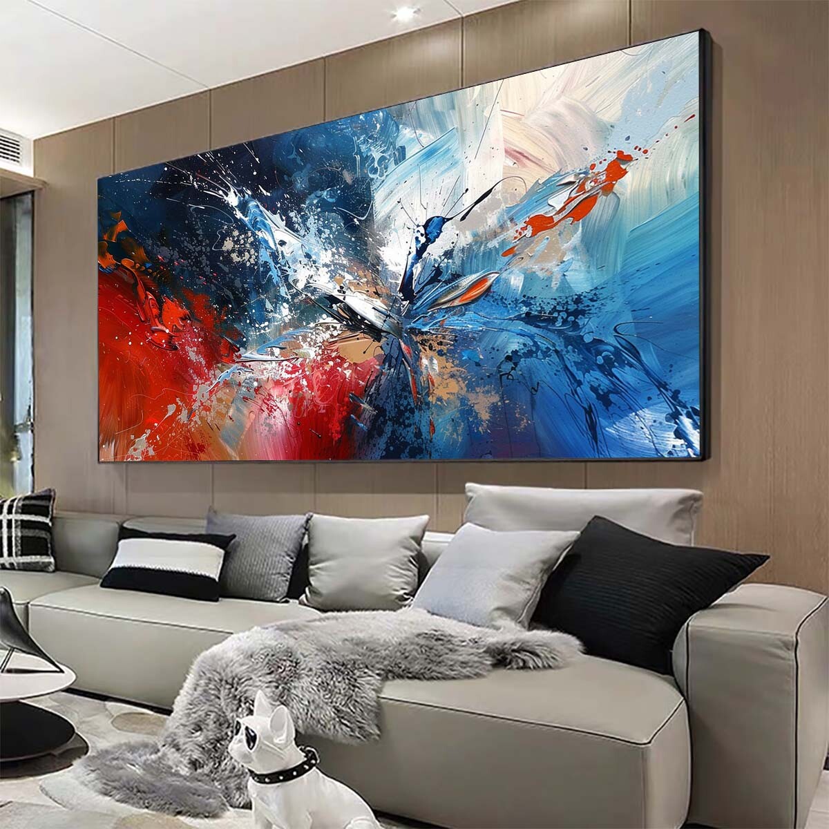 Blue and Red abstract modern hand painted art oil painting on canvas