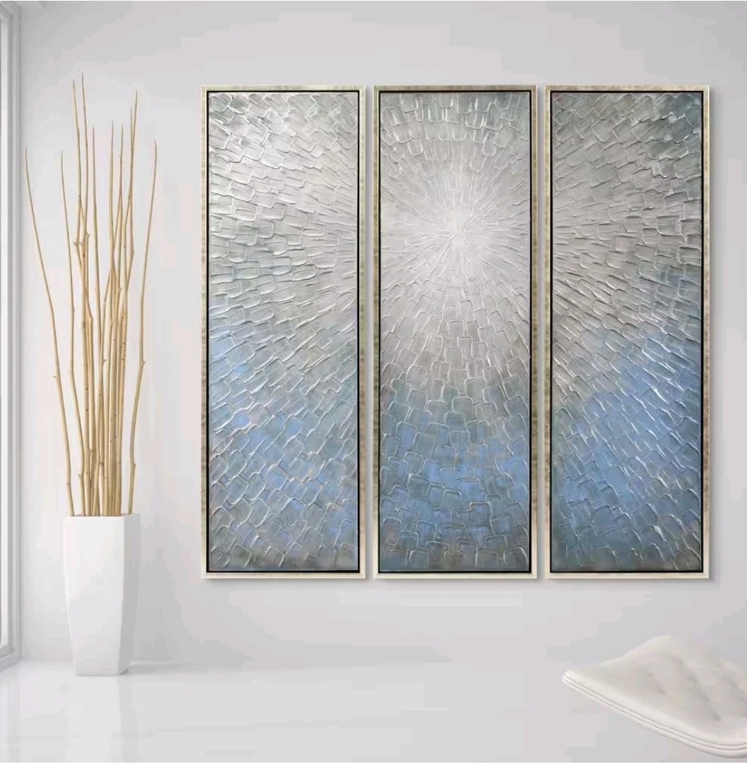 60 In. X 20 In. «Silver Ice» Textured Metallic Hand Painted by Martin Edwards R3