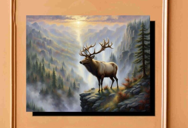 Wilderness Elk Wild Life Art Work On Canvas Wrapped Oil Painting 16×20