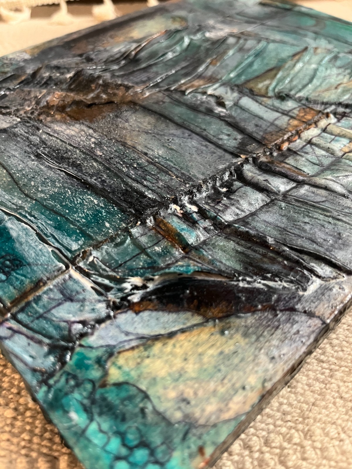 Signed “Guilly” Contemporary Mixed Media Abstract Painting Textural Urban Indust