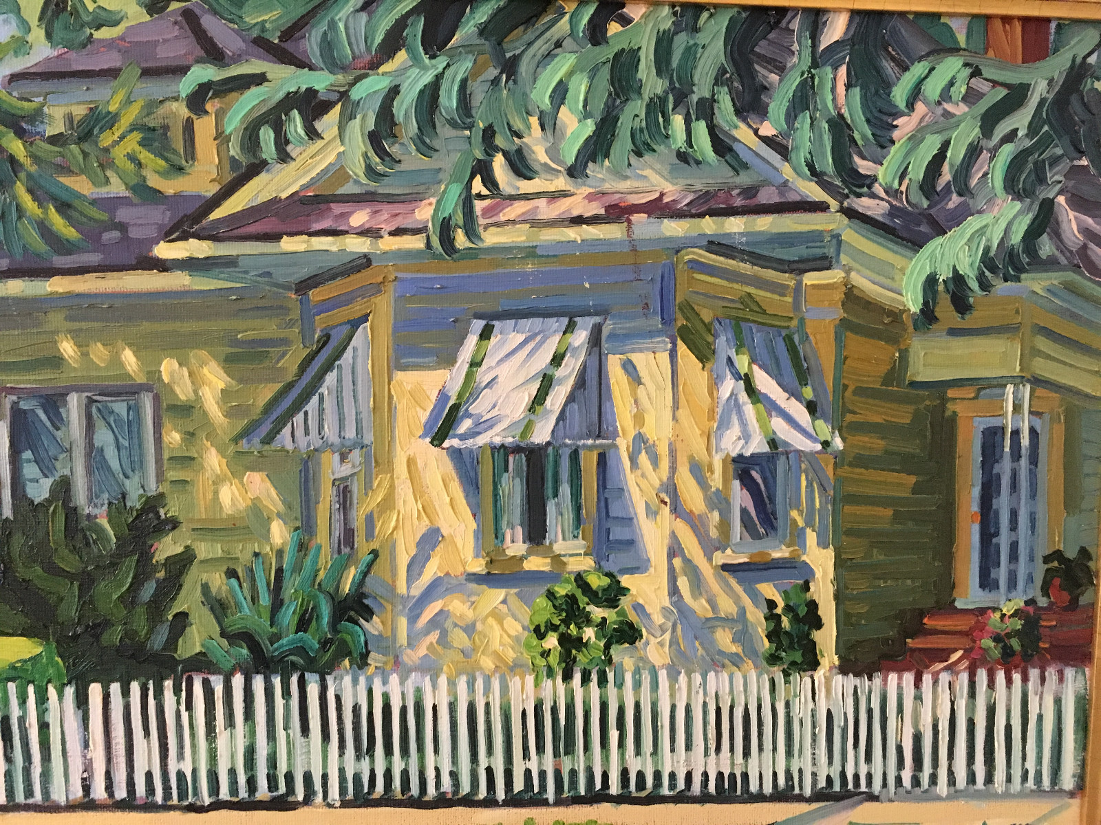 KEN CHRISTENSEN (AMER 1951-) LISTED “YELLOW HOUSE ON THE CORNER” OIL GOLD FRAMED