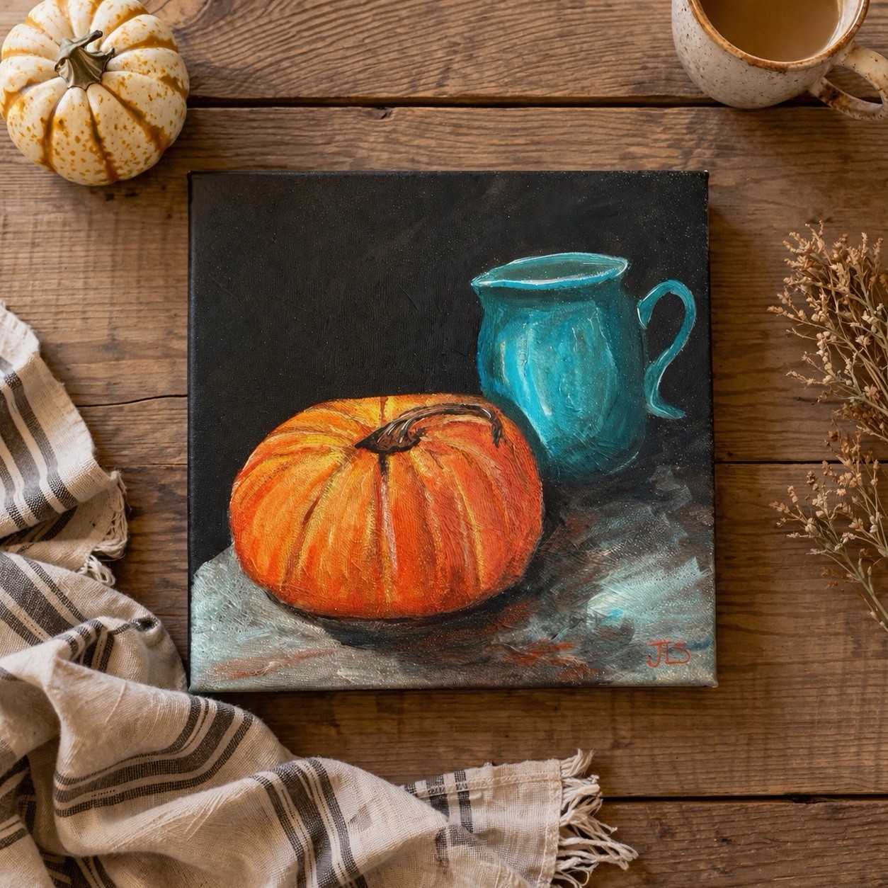 Pumpkin Painting Kitchen Wall Art Fall Decor Small Canvas Cozy Autumn 12×12