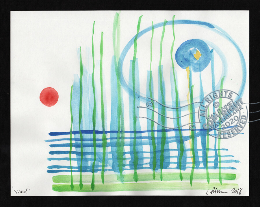 Wind 2018 C Peterson ** Abstract ** Watercolor Painting sun trees grass design