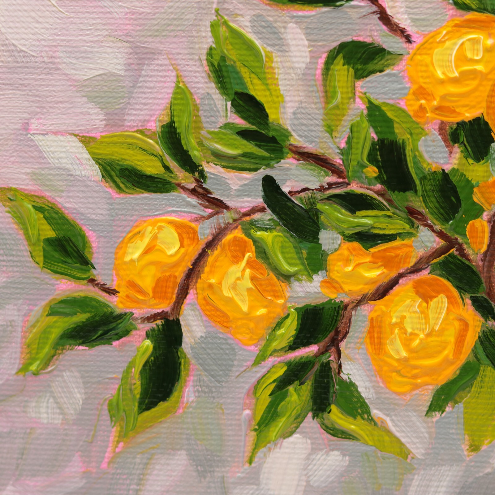 Original Lemon Tree Oil Painting on Canvas 10×10 Lemon Wall Art Lemon Tree