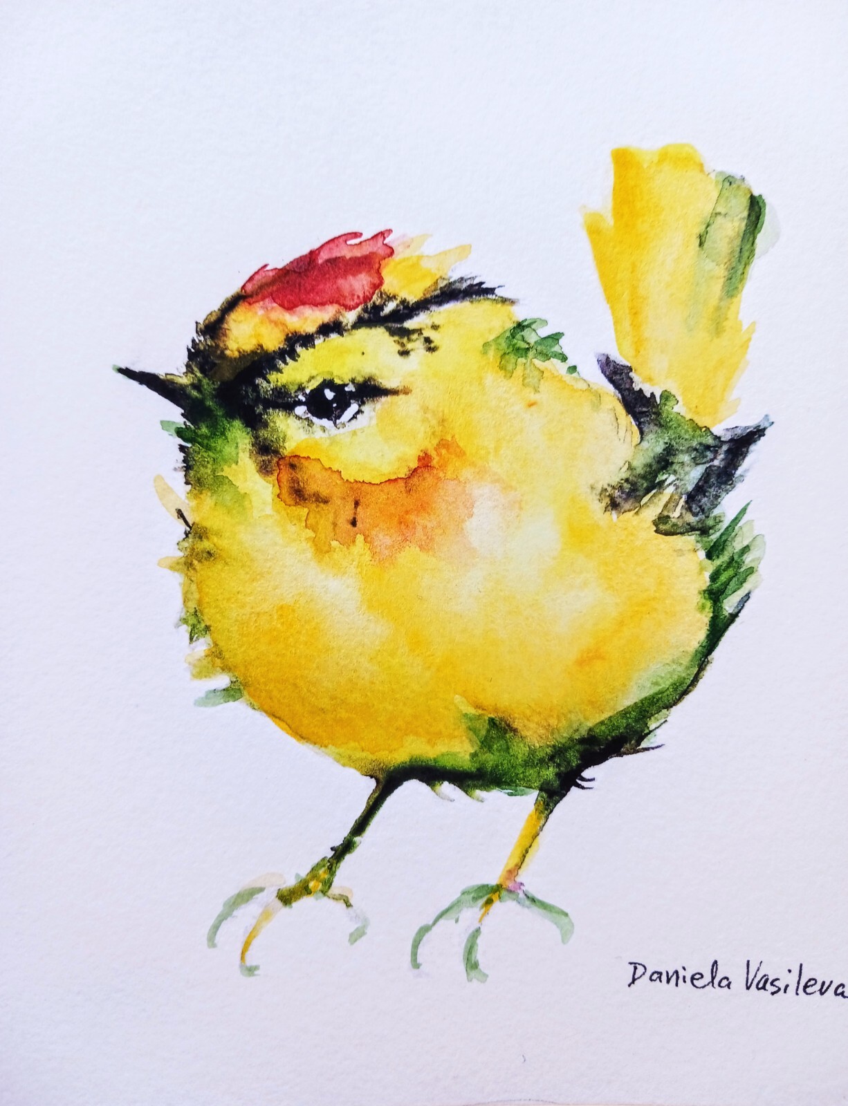 Yellow tit Bird art watercolor painting signed,nature lover unique gift
