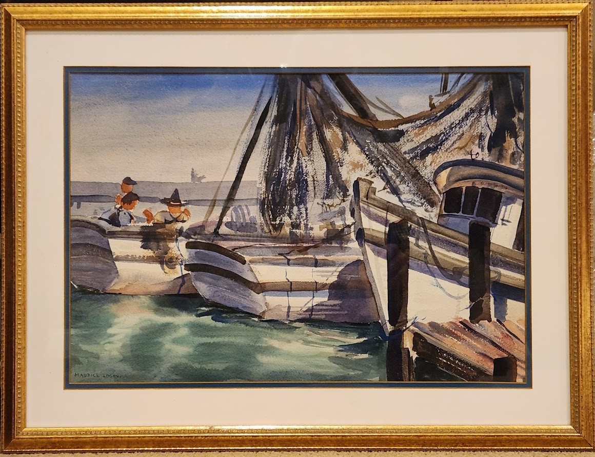 Maurice Logan – Original Watercolor Painting Harbor Fishing Boats California Art