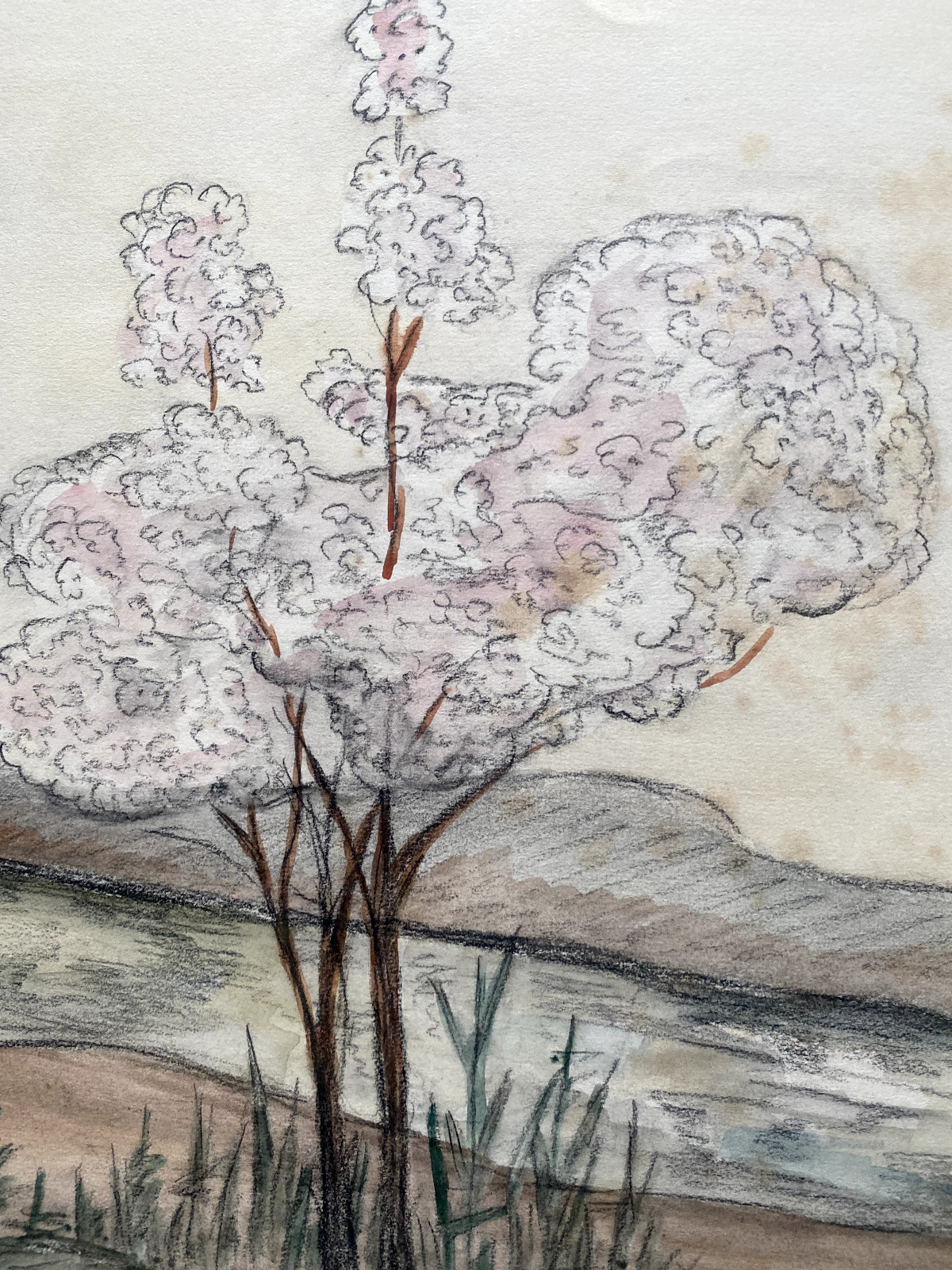 Watercolor Monogram H. Baum Antique Expressionist Drawing Landscape Study