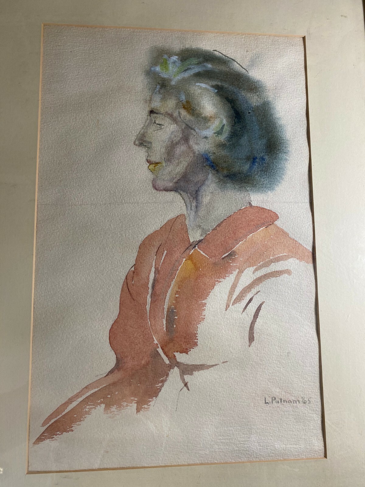Vintage Lucy Putnam 1965 «Female Study» Watercolor Painting – Signed And Framed
