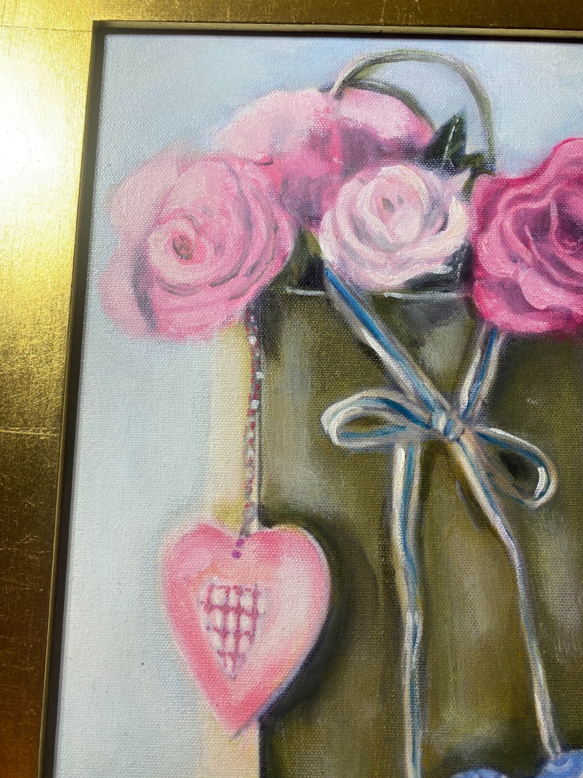 Pearl Mintzer «Hearts And Flowers Scene» Oil Painting – Signed And Framed