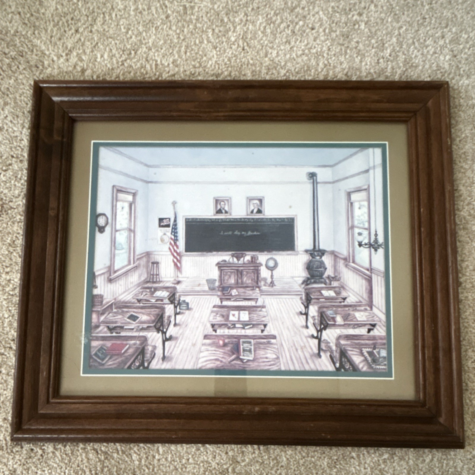 Vintage Kay Lamb Shannon Classroom Painting w Abraham Lincoln & George Washingon