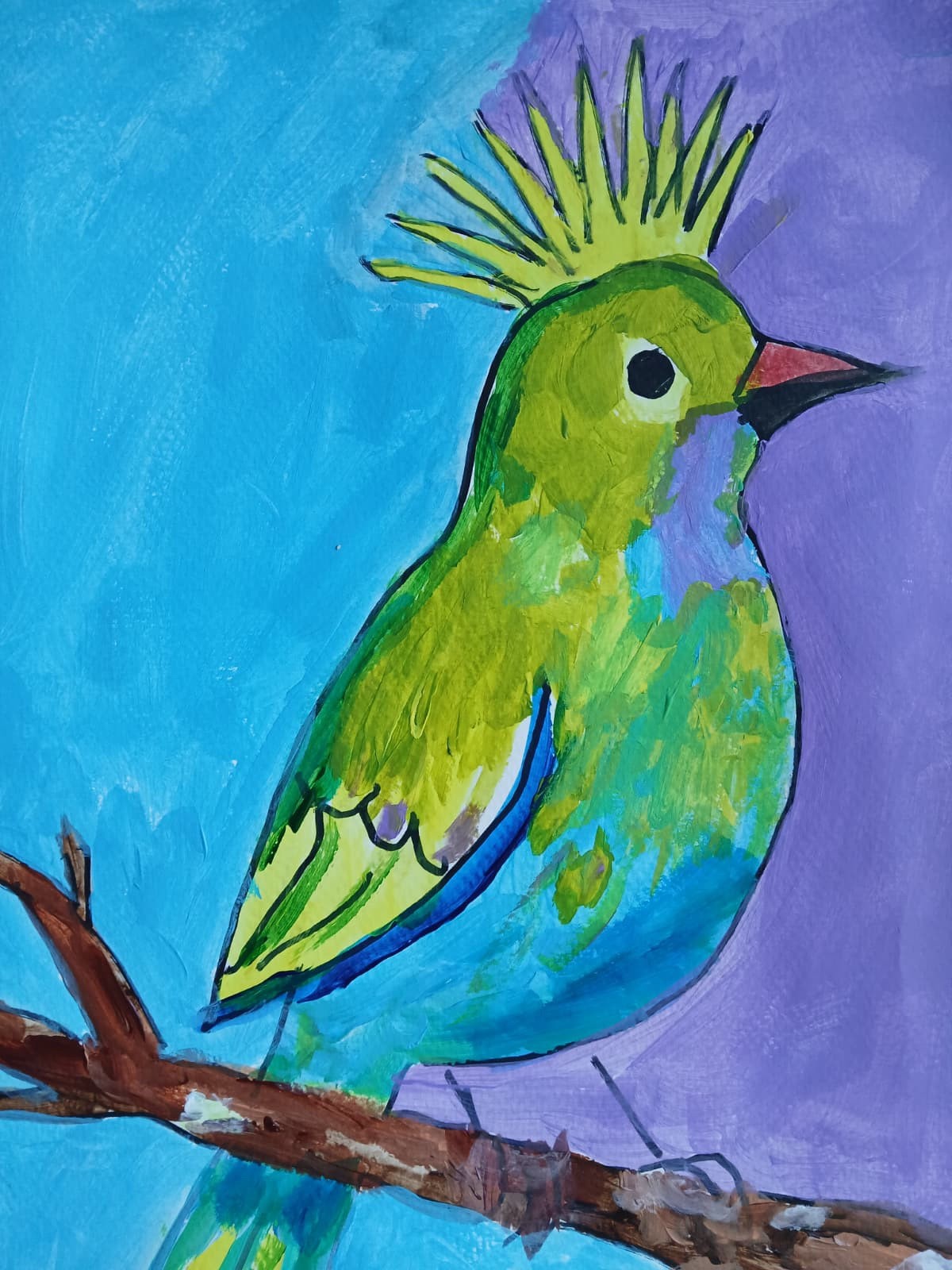 Expressionism/Abstract 11×14 Bird Crown Signed Colorful Hand Made Art Painting