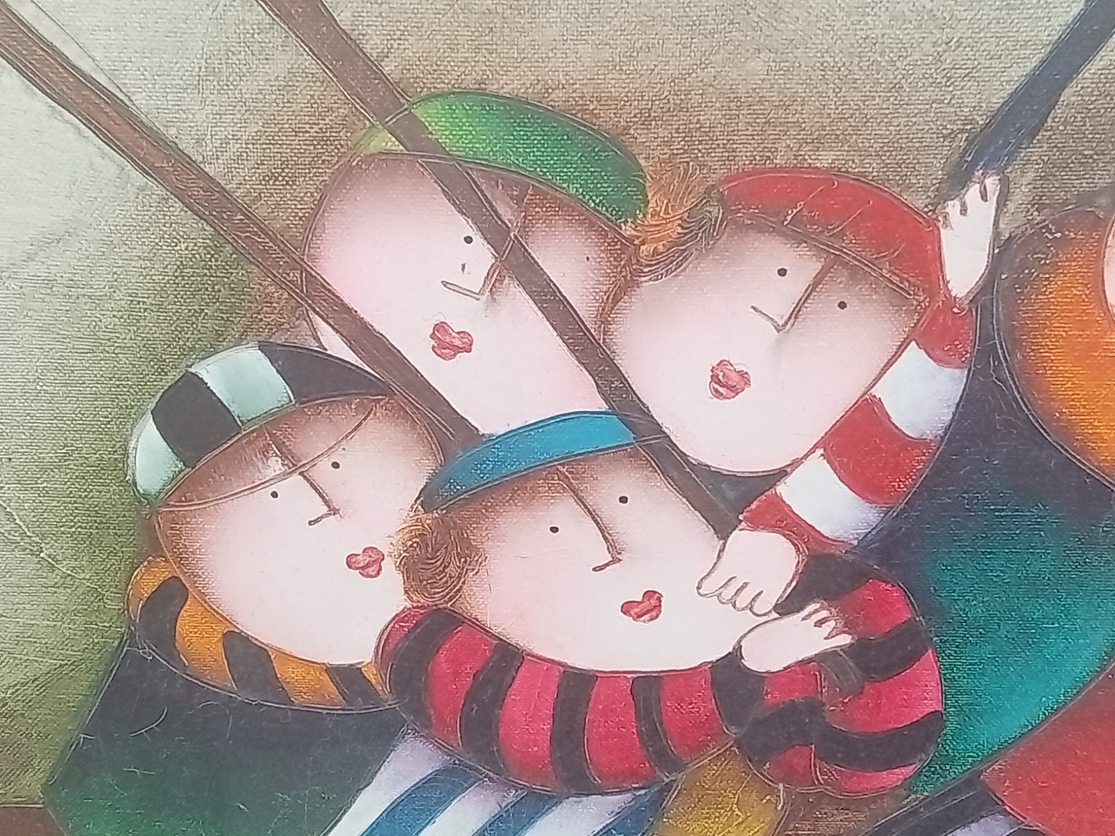J. Roybal Children Playing Hockey Painting Signed
