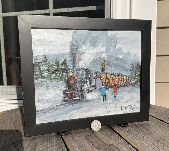 Bill Paxton Painting North Woods of Maine Circa 1926 Train Lumber Framed 8X12