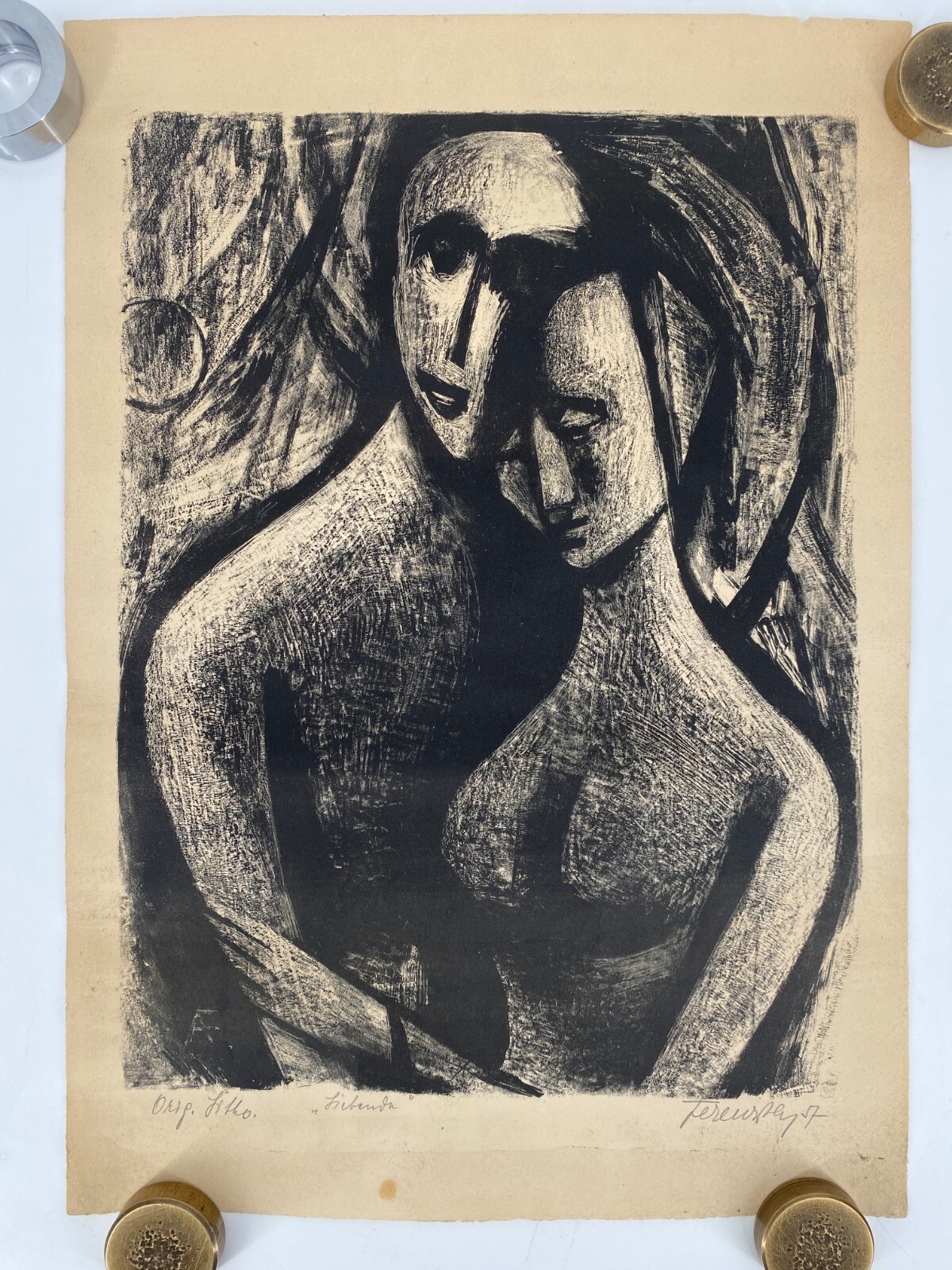 *LITHOGRAPH ALBERT FERENZ LOVING COUPLE AUTOGRAPHED 1957 ORIGINAL