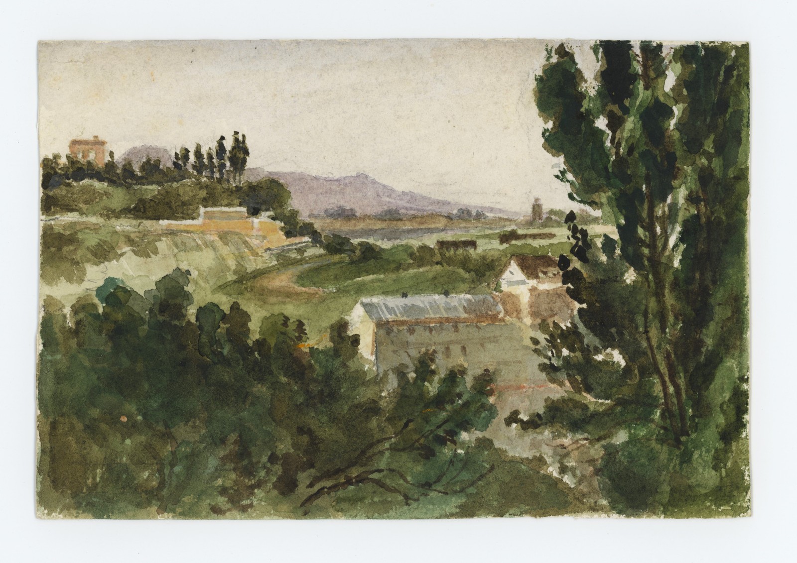 Italian Landscape Mountains Impressionism Watercolor Unsigned Circa 1890