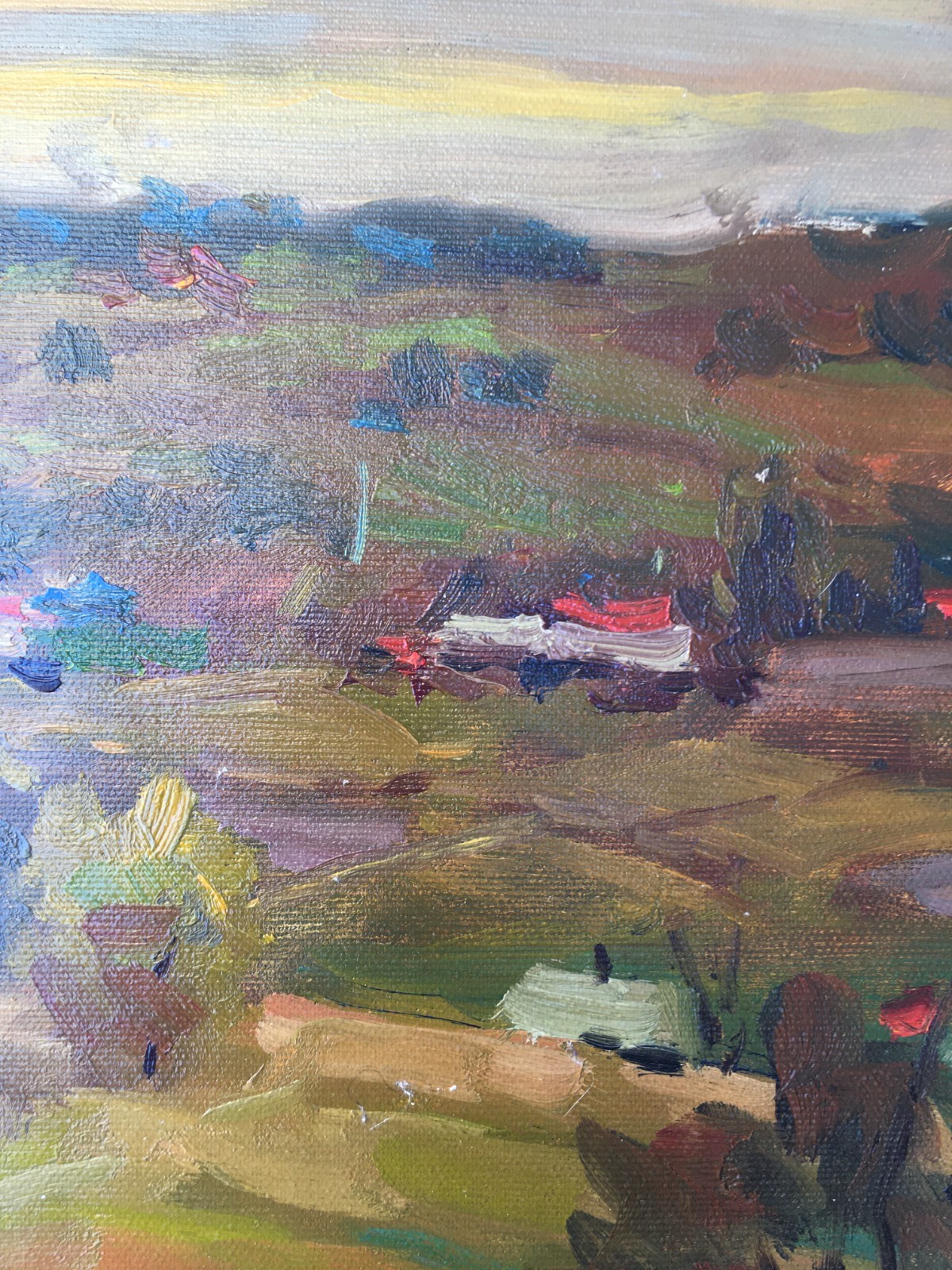 Oil painting Village Ukrainian painter canvas Unframed original Decor landscape