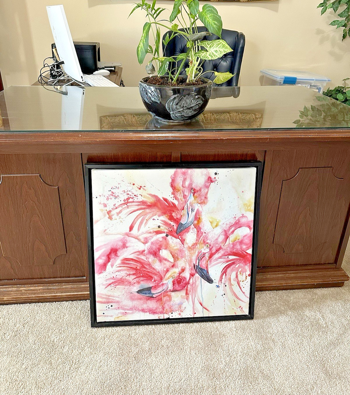 «PINK FLAMINGOS» Modern, Abstract PAINTING REPRO on CANVAS. Bold DOPAMINE DECOR