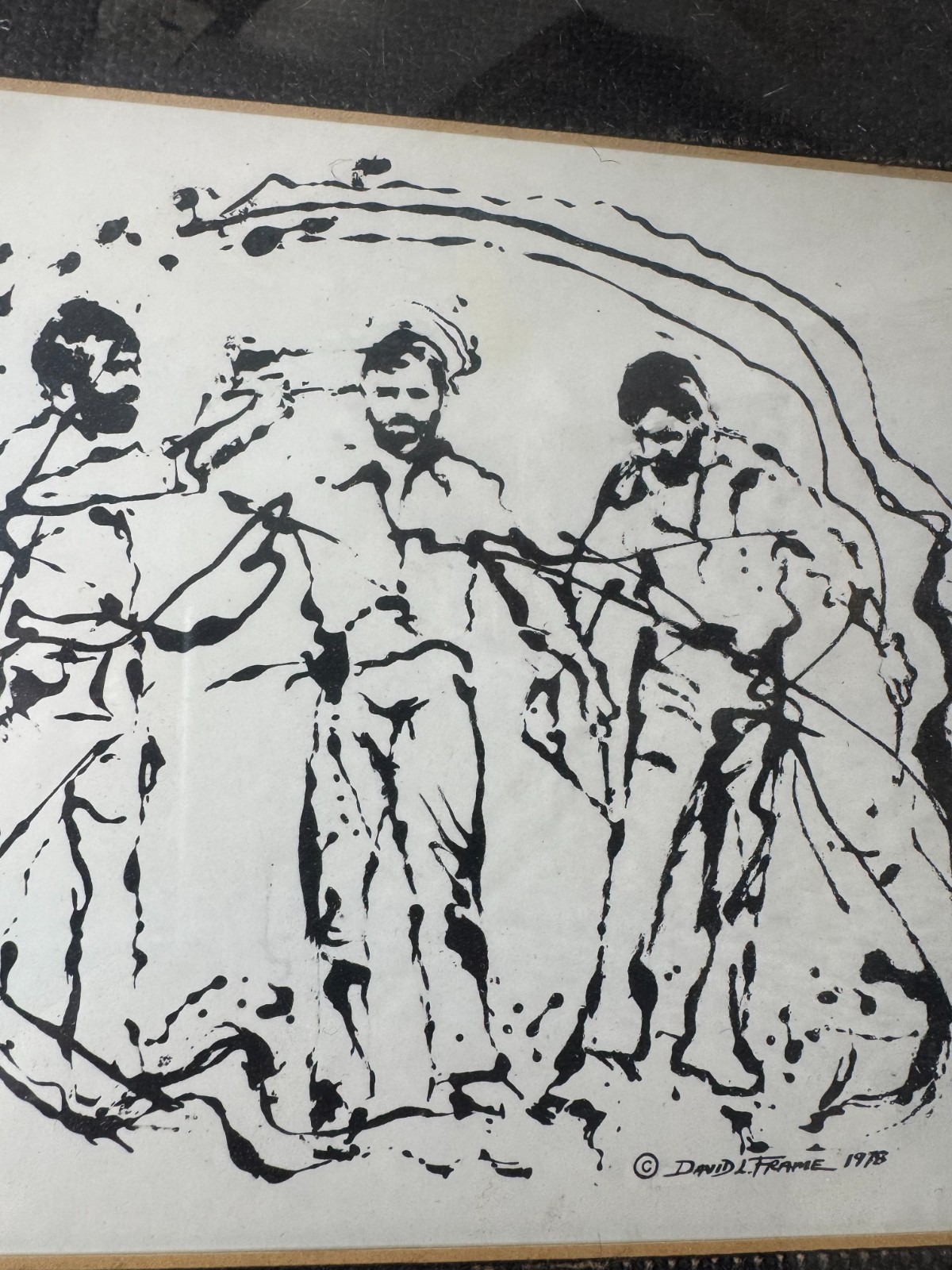 David L. Frame 1978 Pen and Ink Drawing Figural Group Framed Listed PA Artist