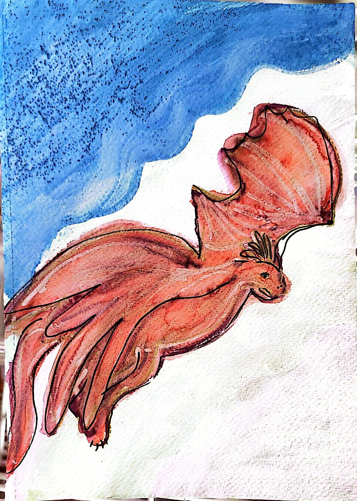 Red Winged Dragon Contemporary Expressionist Original 7×10 Watercolor Painting