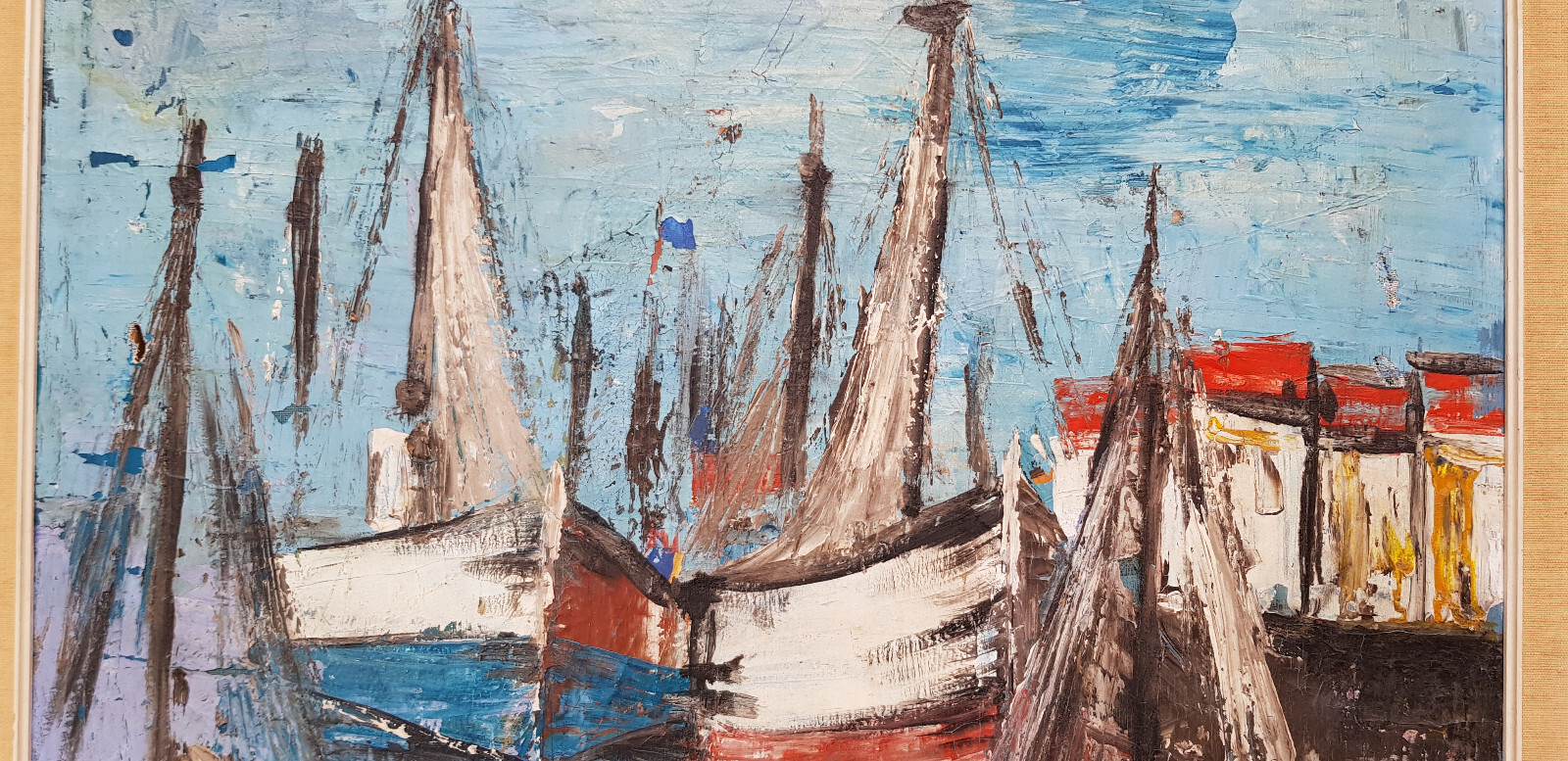 Abstract oil painting artwork with frame painting oil painting ships seafaring