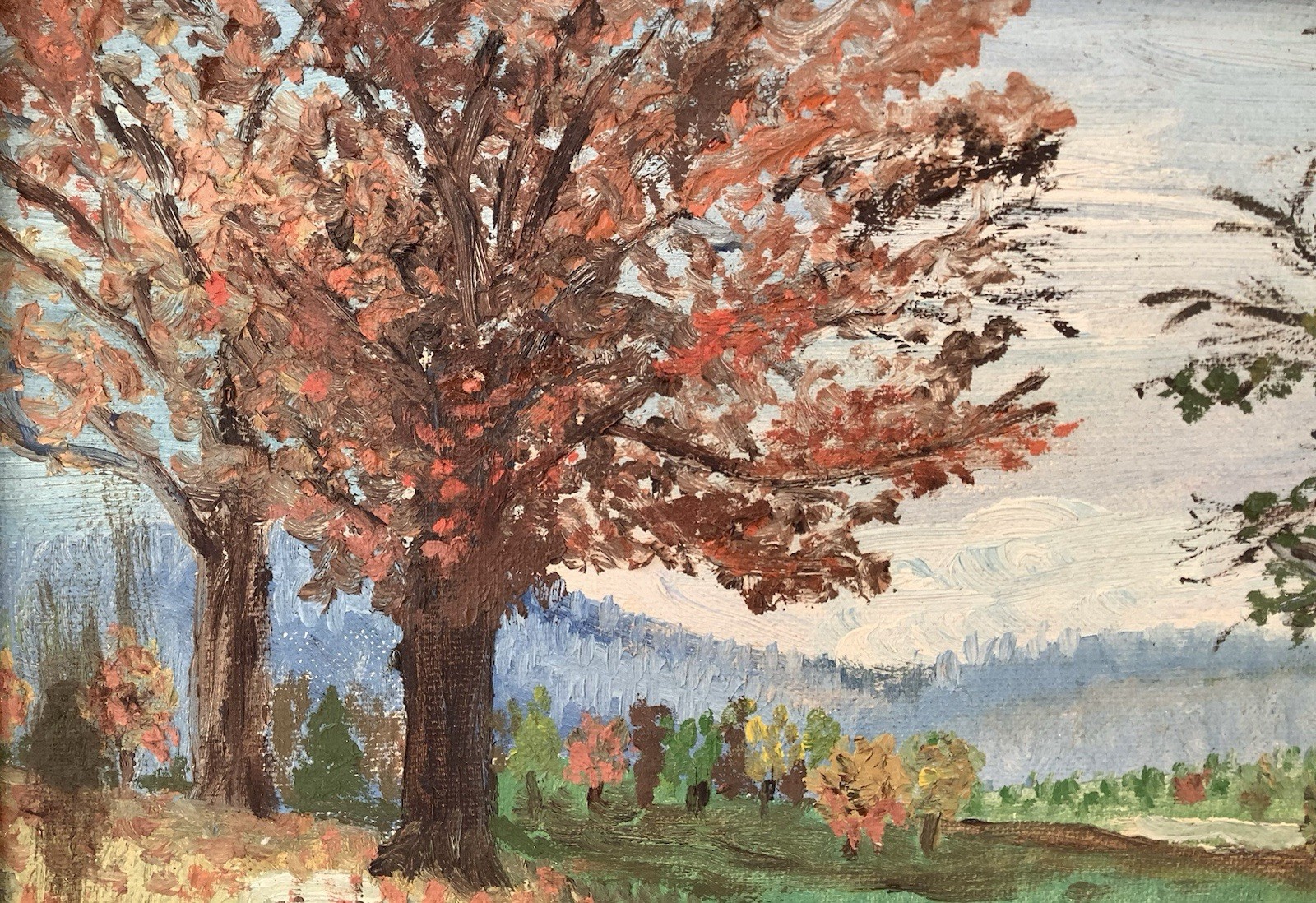 Vintage Fall Landscape Original Oil Painting Vibrant Wood Frame Artist Signed