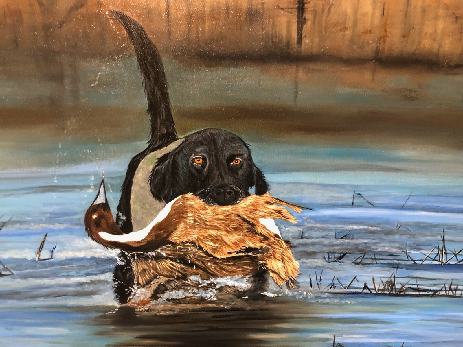Leah Smith Lab and Pintail Duck Bird Dog 24×30 Original Acrylic & Oil Painting