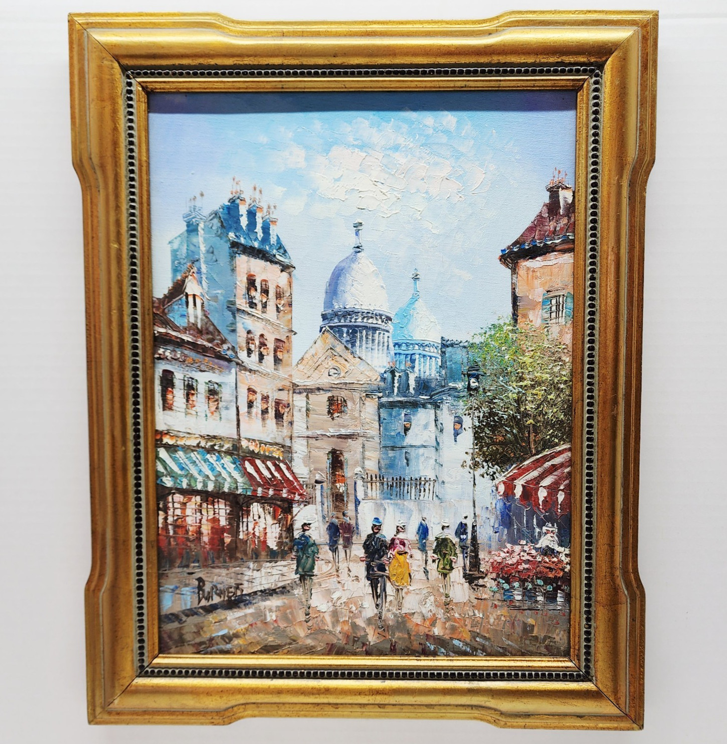 Original Signed Burnett Paris Scene Oil Painting 12×16 Framed Palette Knife
