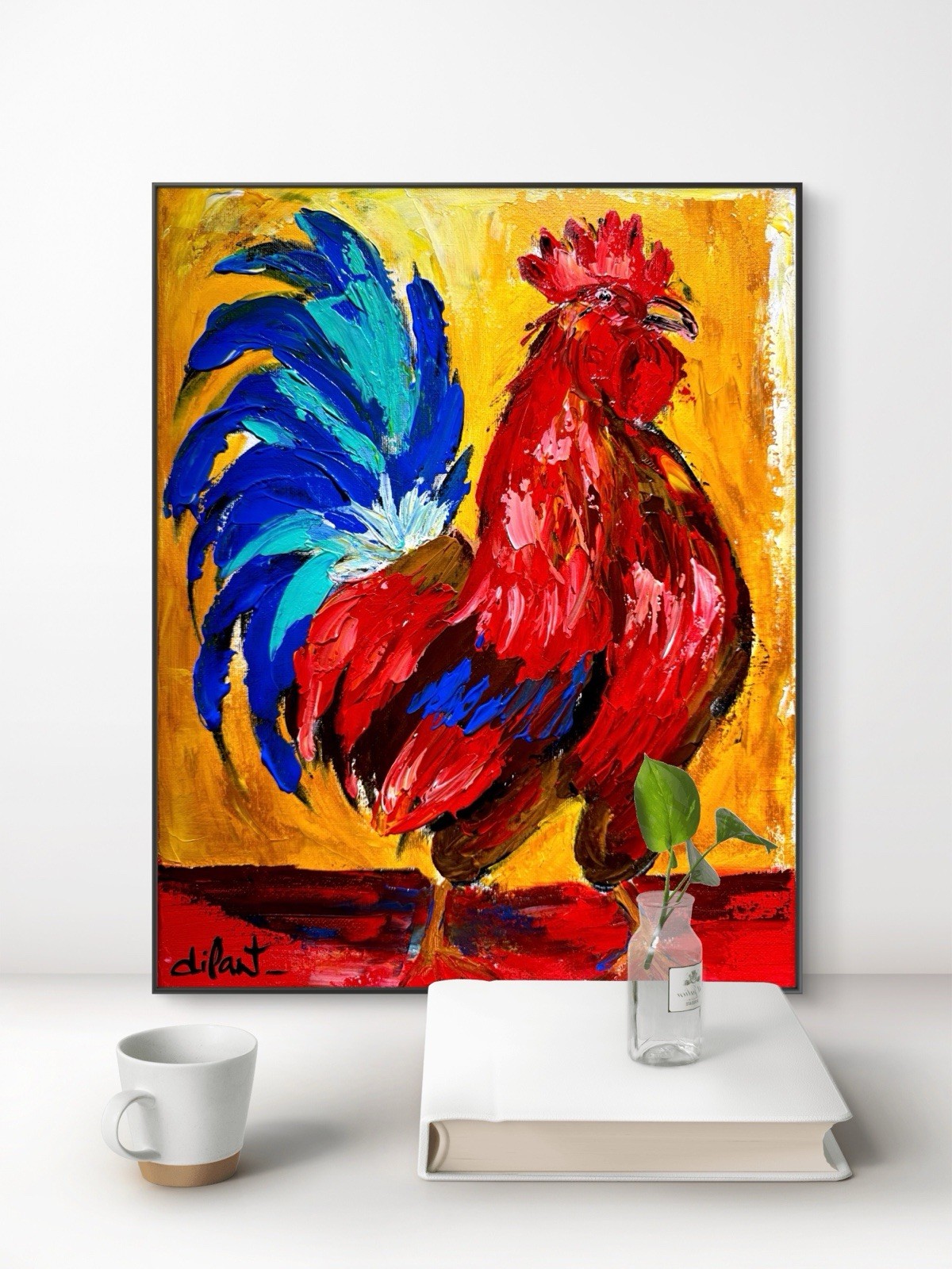 Rooster Original Art 11×14 Canvas Vibrant Bold Home Decor Fine Art Collector