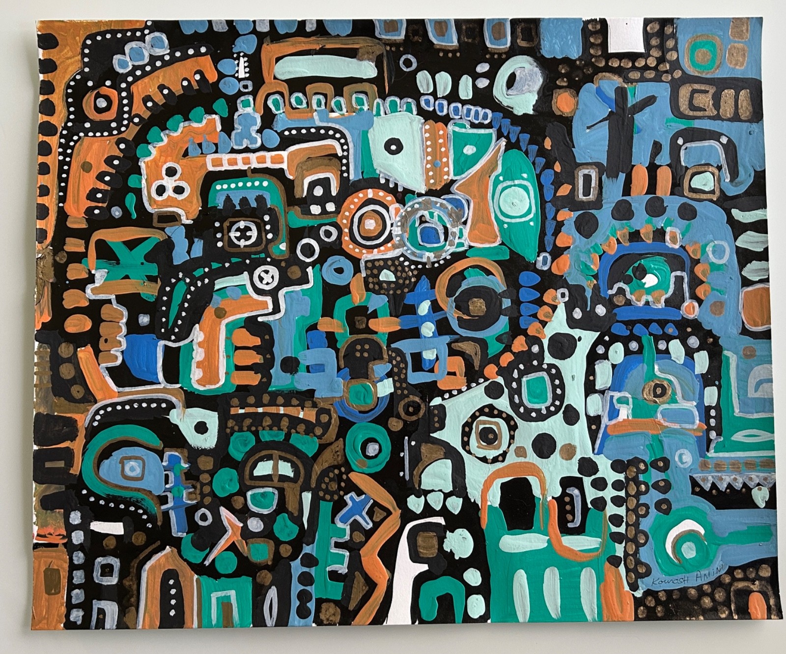 Super Happy Music by Amini. Tempera and Ink on watercolor pape
