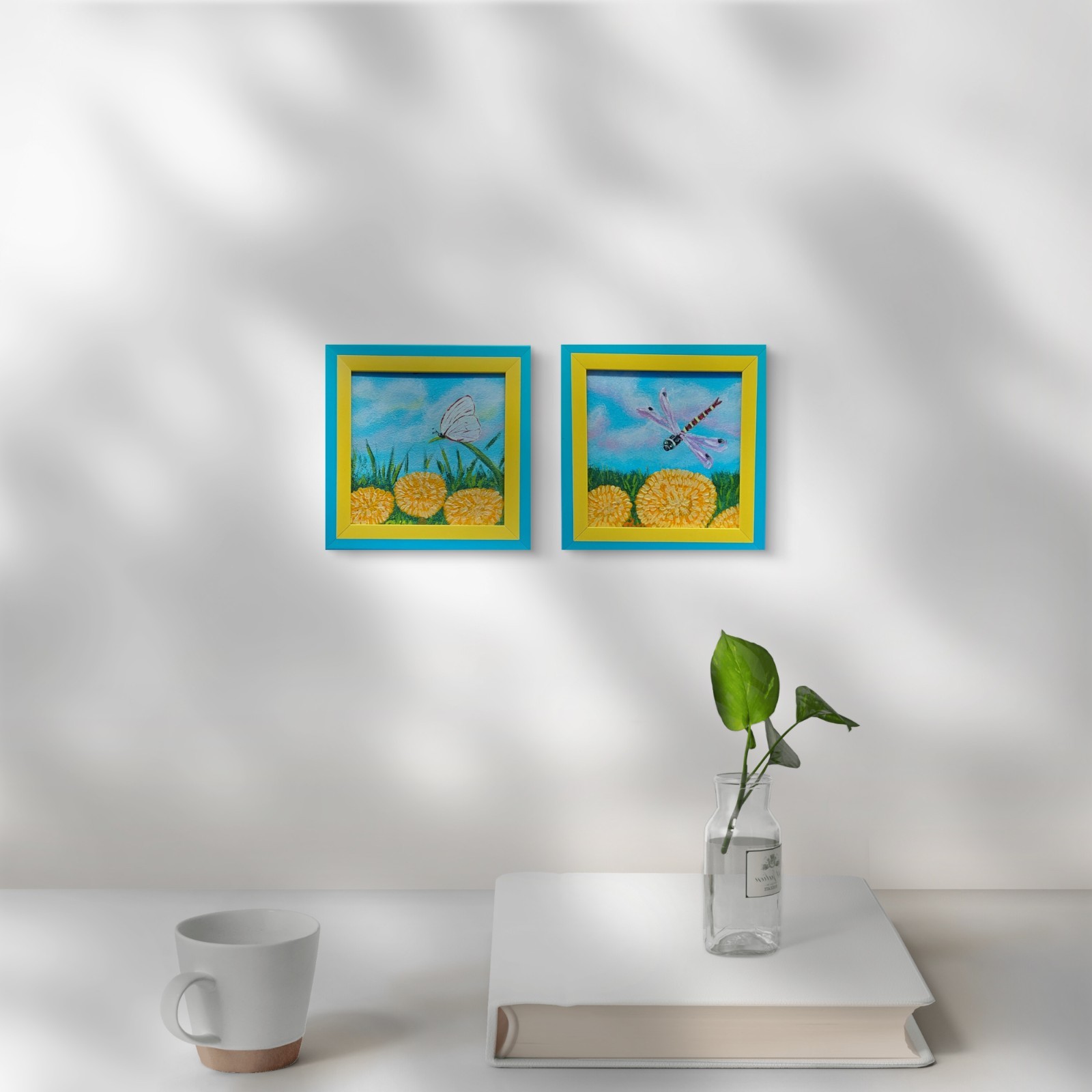 Wildflowers Dandelions ladybug Original Painting Small Gift Handmade Wall Art