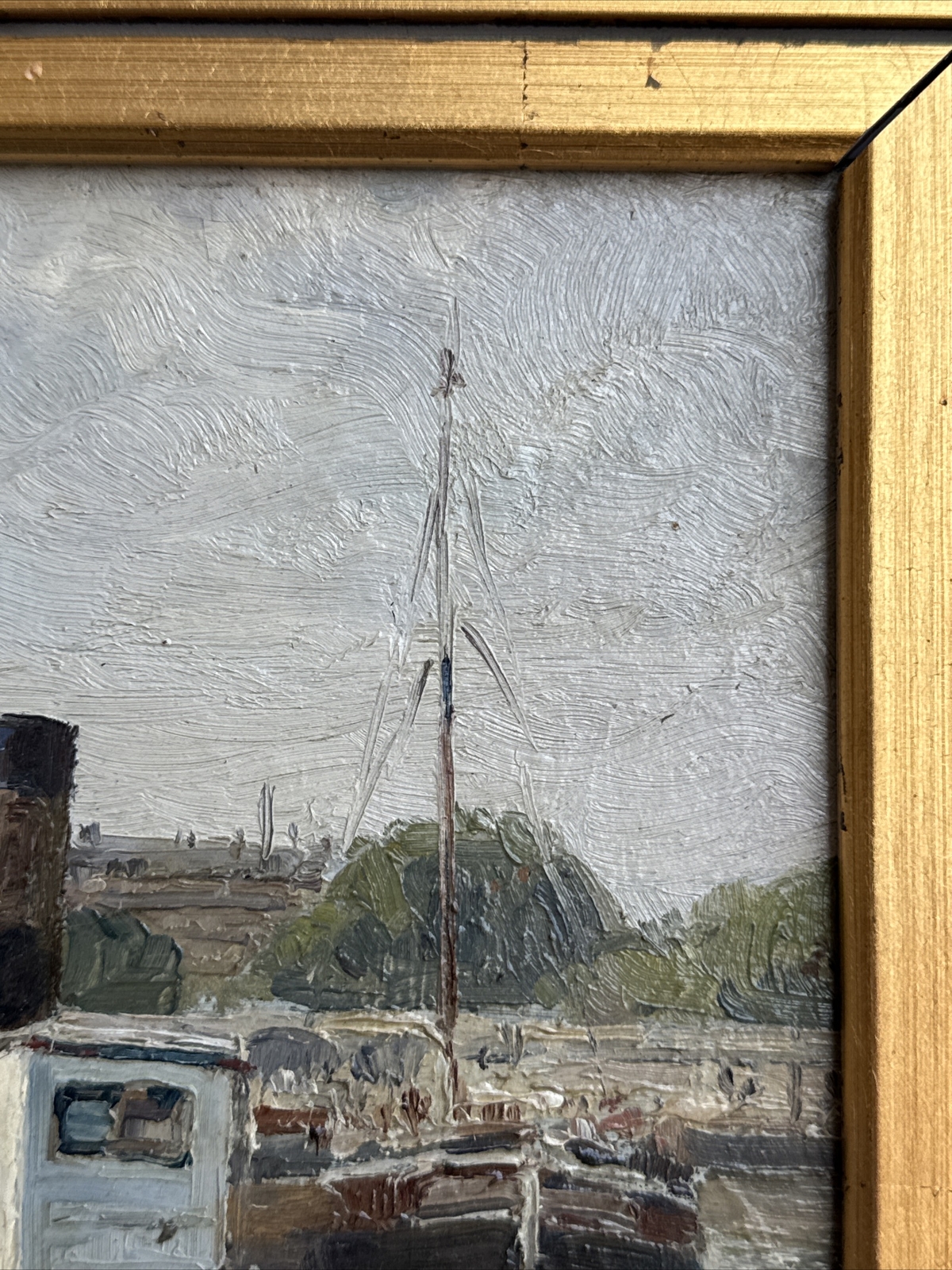 ANTIQUE PAINTING NAUTICAL FRENCH LISTED COASTAL MARINA PORT HENRI TROUSSARD OIL