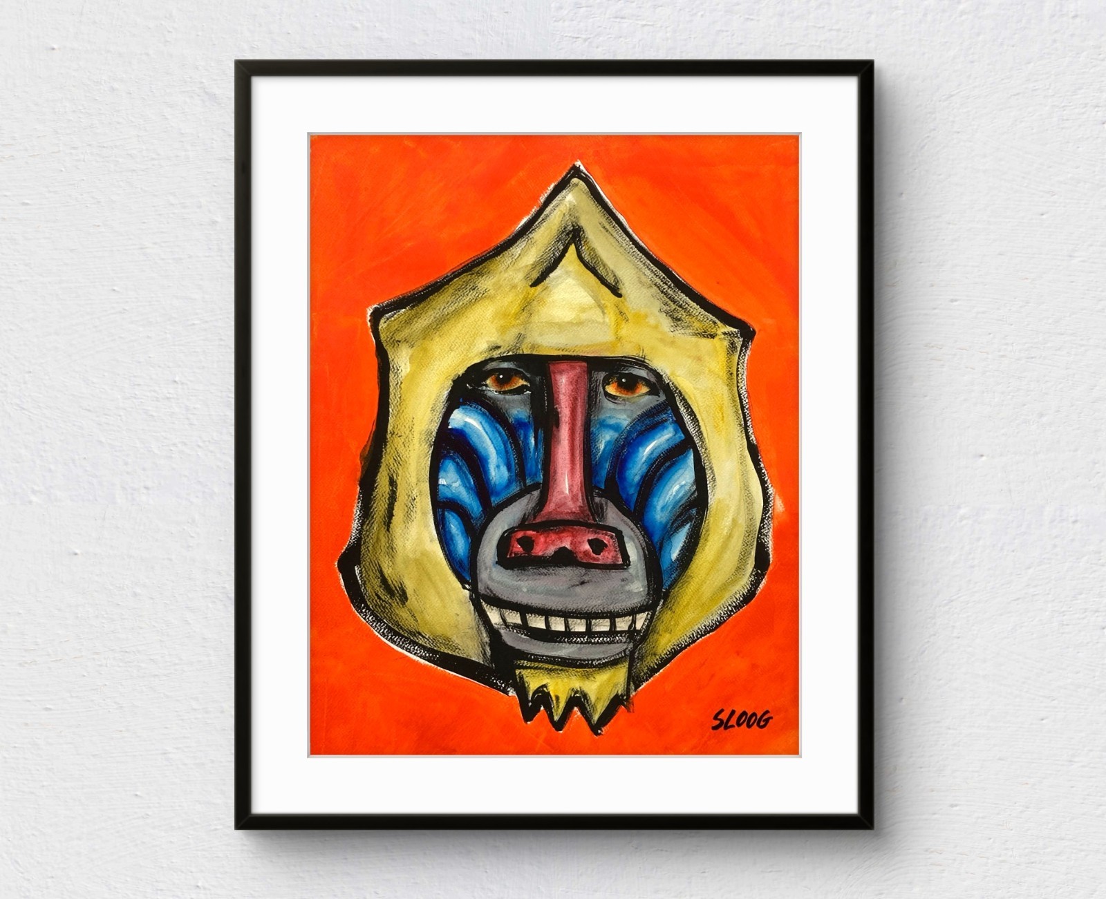 SLOOG Original Art Bold Expressionism Painting on Paper 16×20 Mandrill Monkey