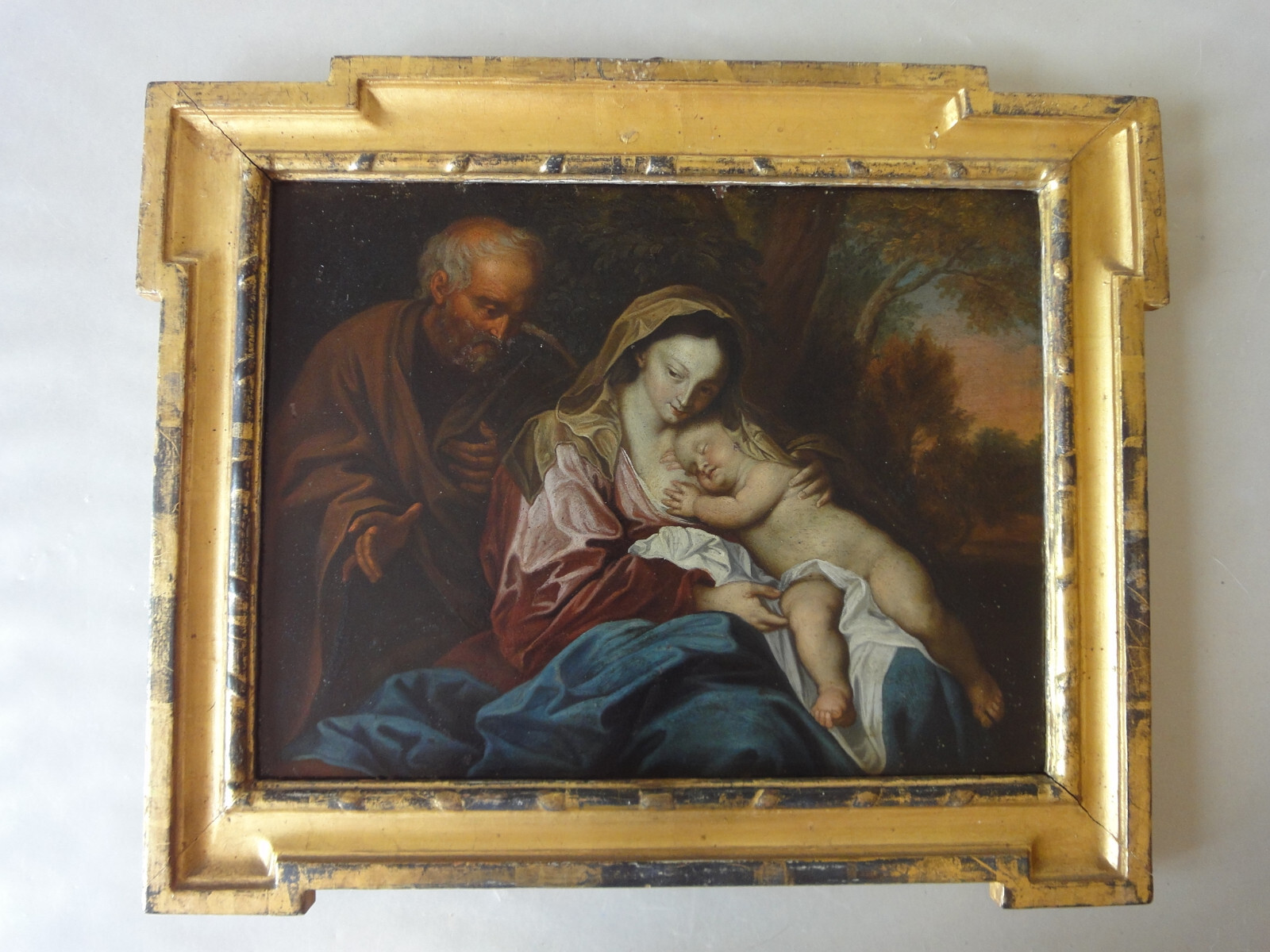 Antique painting The Holy family & christ child 18th century Anthonis van Dyck