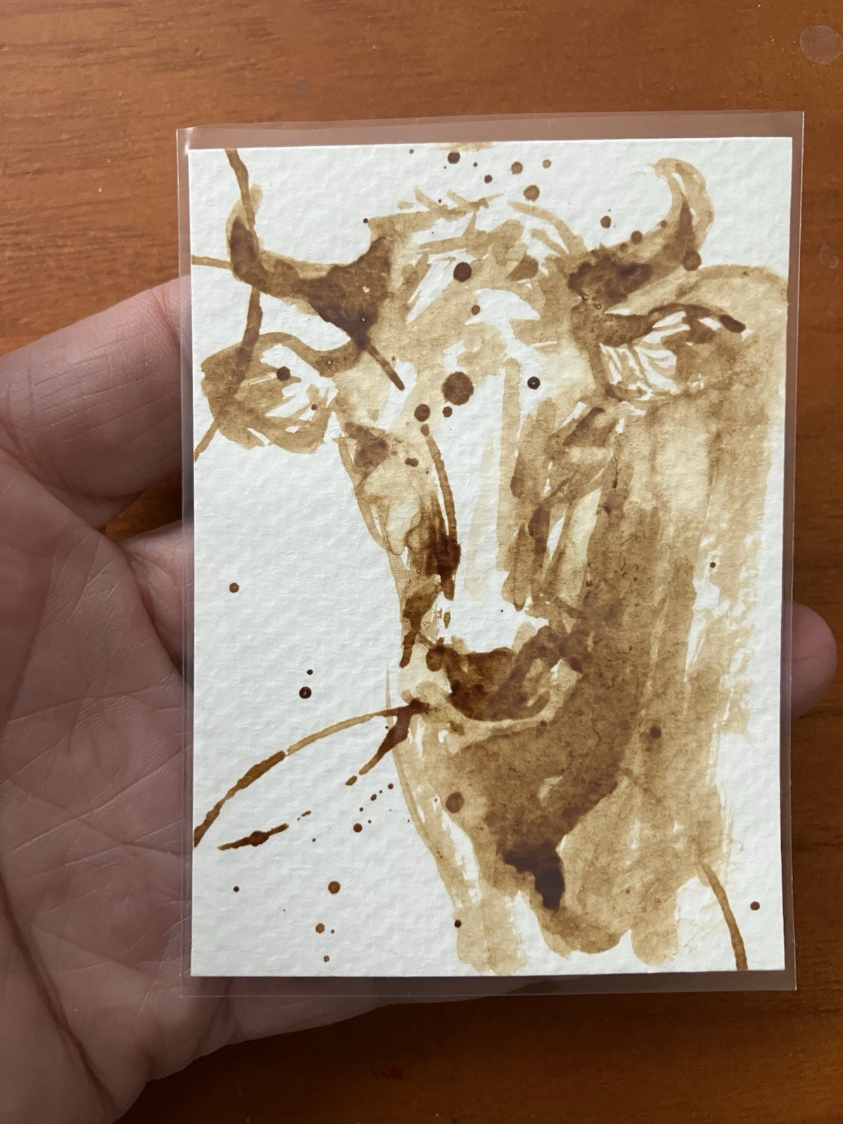 Original Coffee Cow Miniature Realism Painting ACEO Western ATC Art Gift USA