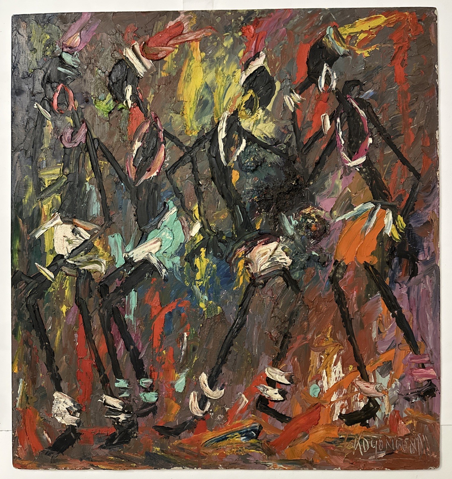 vintage 1960 Signed original oil painting Louis Koyongonda Watusi Dancers 22×23”