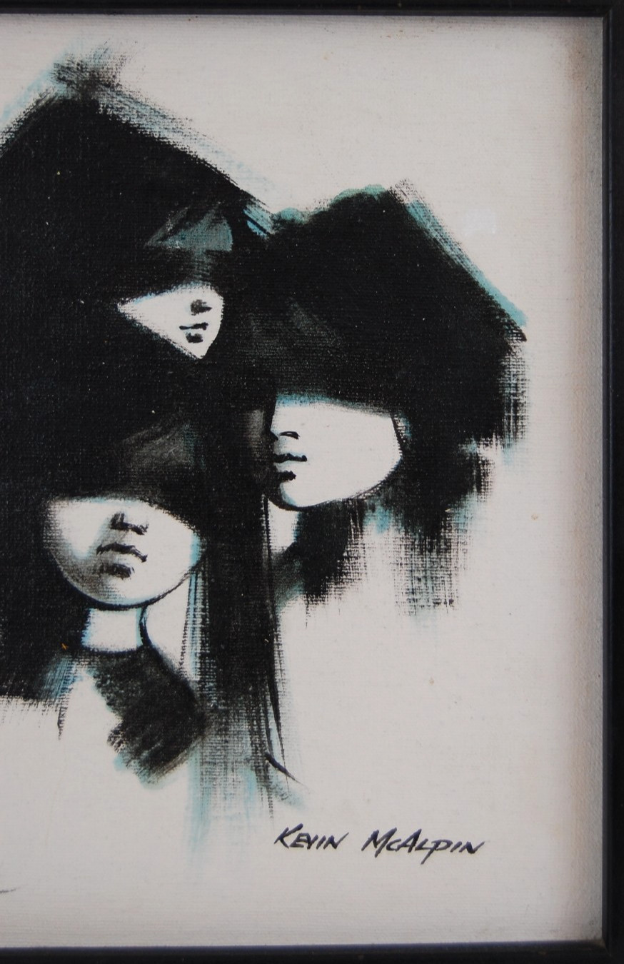 Vtg 70’s MCM Original Kevin McAlpin oil painting Five Blindfolded Children 16X12