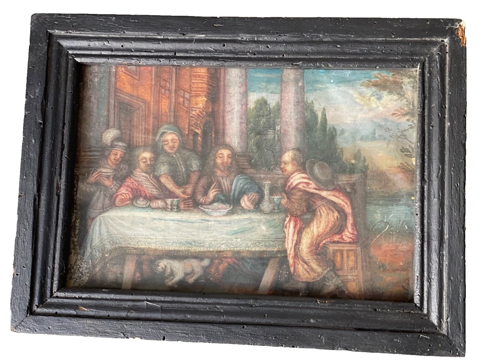17th – TITIAN (1485-1576) After – Gouache Painting – The Pilgrims of Emmaus